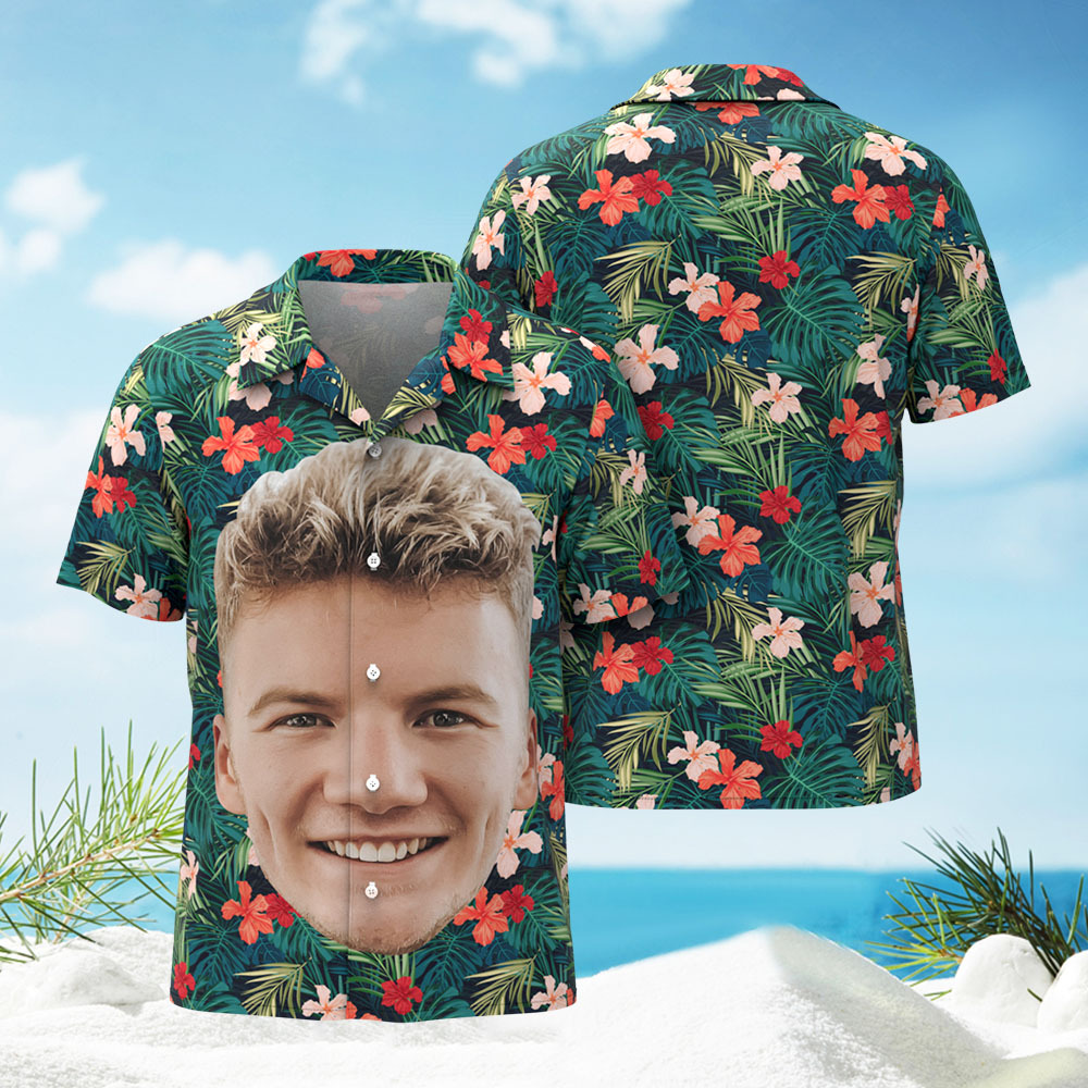Benutzerdefinierte Big Face Lustiges Foto Tropical Hawaii Für Männer, Frauen Benutzerdefiniertes Foto Hawaii Shirts - DePhotoBoxer