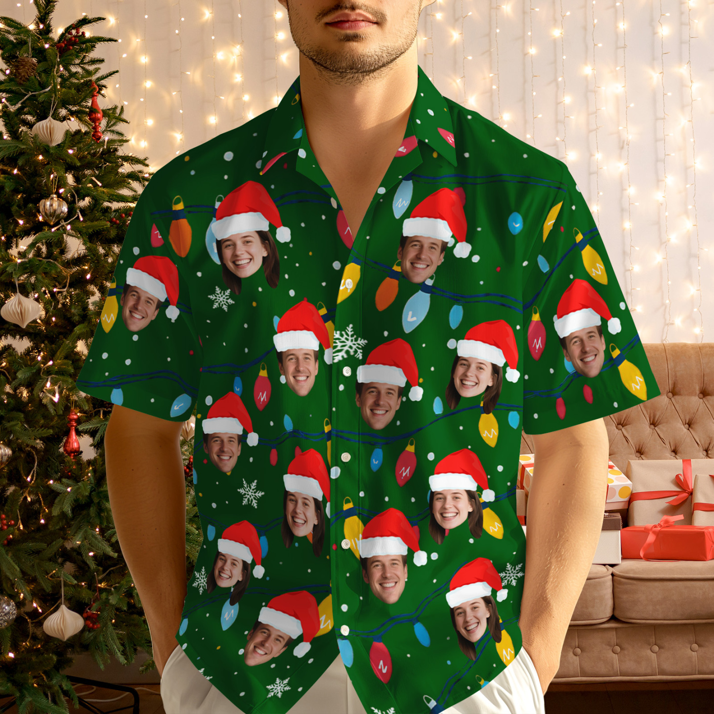 Personalisiertes Hawaiihemd Mit Weihnachtsmotiv, Hemd Mit Individuellem Fotodruck, Lustiges Outfit Für Die Weihnachtsfeier, Einzigartiges Weihnachtsgeschenk Für Familie, Paare Und Freunde - DePhotoBoxer