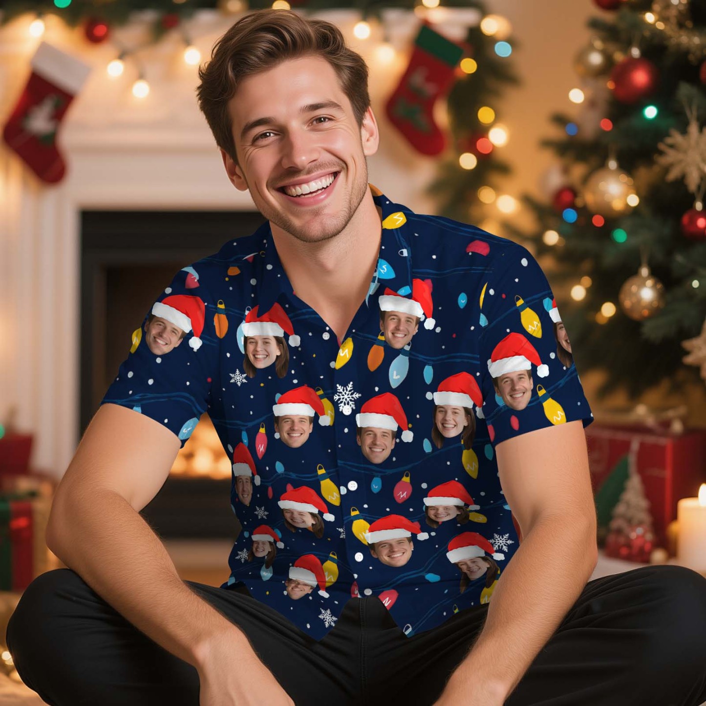 Personalisiertes Hawaiihemd Mit Weihnachtsmotiv, Hemd Mit Individuellem Fotodruck, Lustiges Outfit Für Die Weihnachtsfeier, Einzigartiges Weihnachtsgeschenk Für Familie, Paare Und Freunde - DePhotoBoxer