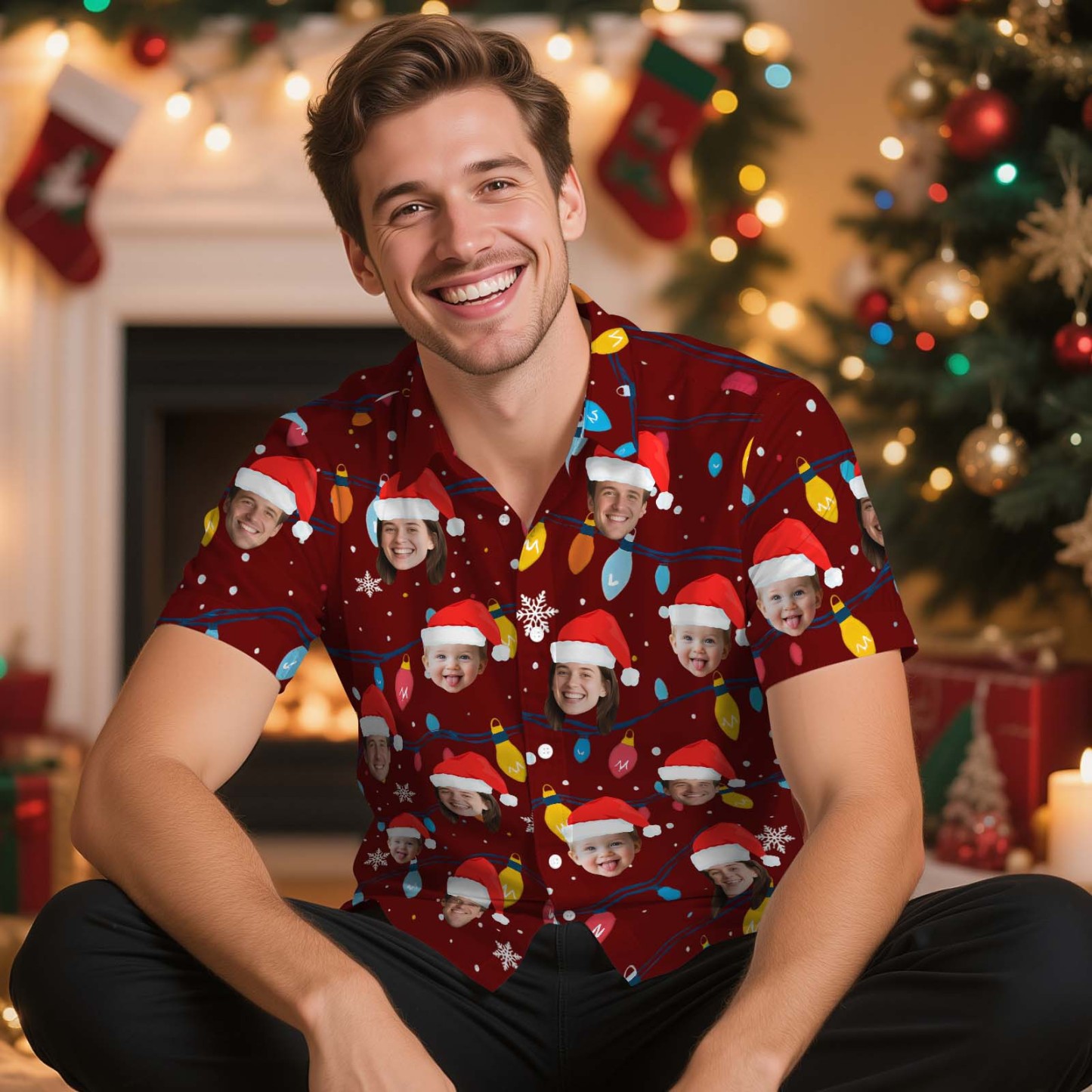 Personalisiertes Hawaiihemd Mit Weihnachtsmotiv, Hemd Mit Individuellem Fotodruck, Lustiges Outfit Für Die Weihnachtsfeier, Einzigartiges Weihnachtsgeschenk Für Familie, Paare Und Freunde - DePhotoBoxer
