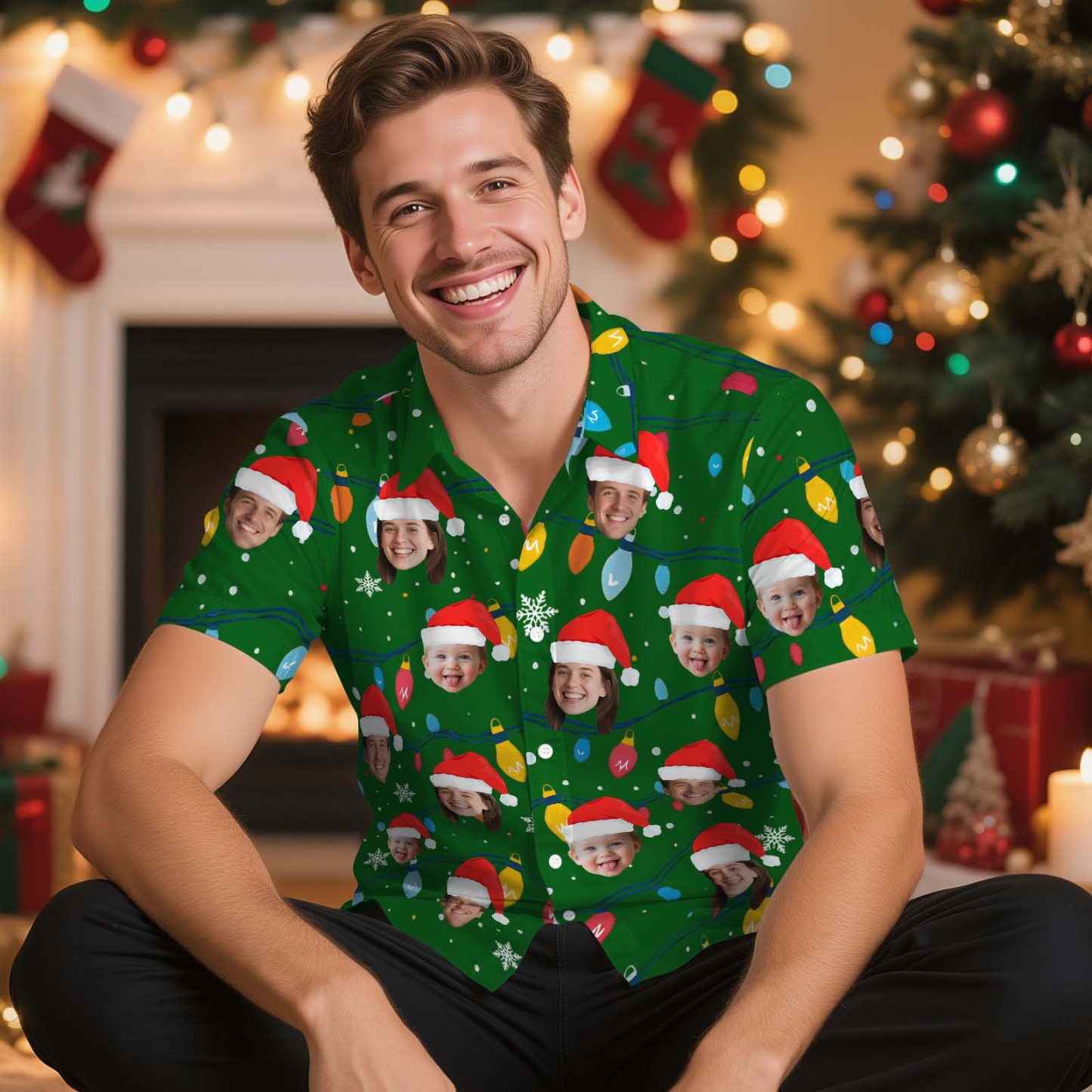 Personalisiertes Hawaiihemd Mit Weihnachtsmotiv, Hemd Mit Individuellem Fotodruck, Lustiges Outfit Für Die Weihnachtsfeier, Einzigartiges Weihnachtsgeschenk Für Familie, Paare Und Freunde - DePhotoBoxer