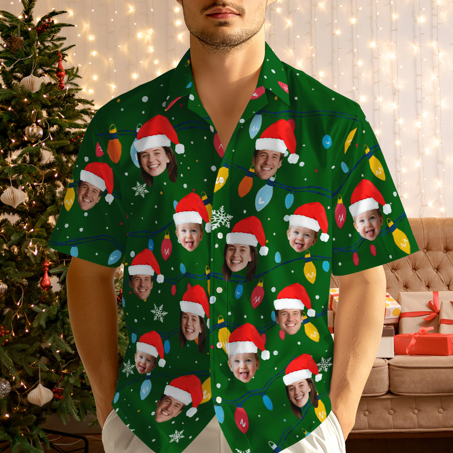 Personalisiertes Hawaiihemd Mit Weihnachtsmotiv, Hemd Mit Individuellem Fotodruck, Lustiges Outfit Für Die Weihnachtsfeier, Einzigartiges Weihnachtsgeschenk Für Familie, Paare Und Freunde - DePhotoBoxer