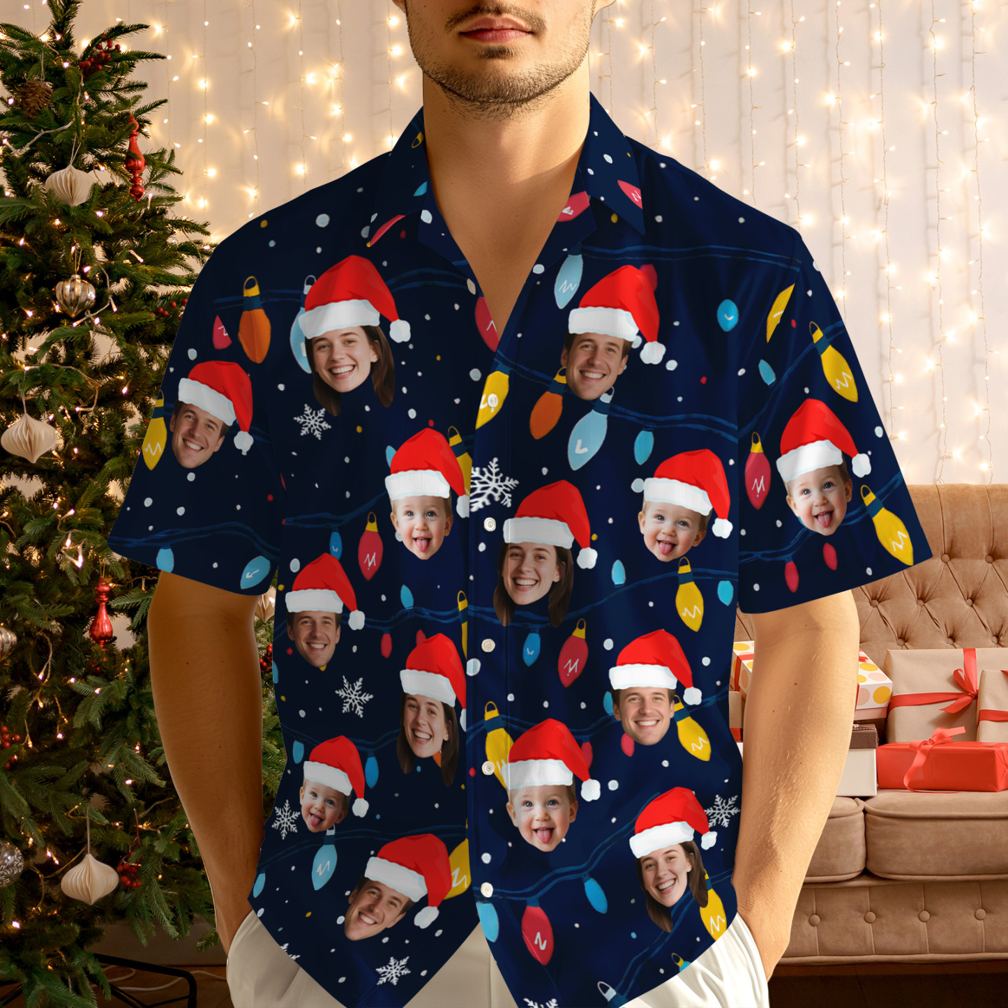Personalisiertes Hawaiihemd Mit Weihnachtsmotiv, Hemd Mit Individuellem Fotodruck, Lustiges Outfit Für Die Weihnachtsfeier, Einzigartiges Weihnachtsgeschenk Für Familie, Paare Und Freunde