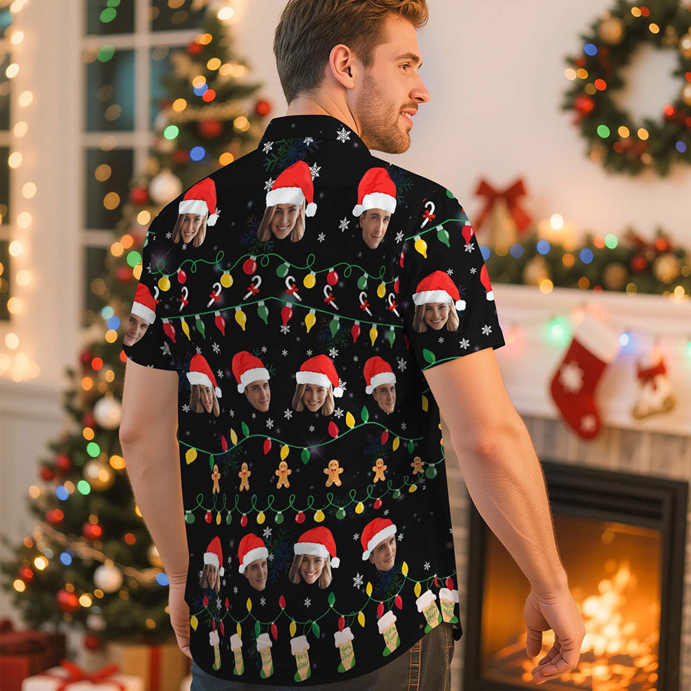 Personalisiertes Hawaiihemd Mit Weihnachtsmotiv, Hemd Mit Individuellem Fotodruck, Lustiges Outfit Für Die Weihnachtsfeier, Einzigartiges Weihnachtsgeschenk Für Familie, Paare Und Freunde - DePhotoBoxer