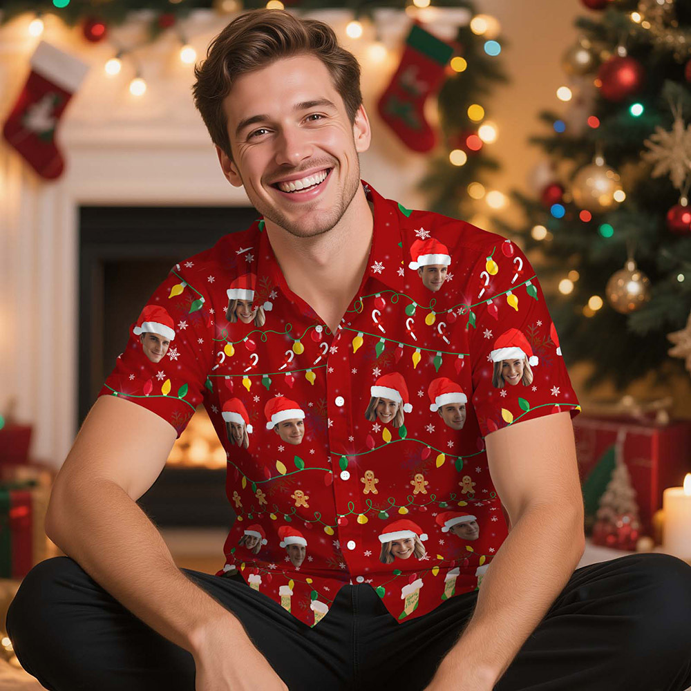 Personalisiertes Hawaiihemd Mit Weihnachtsmotiv, Hemd Mit Individuellem Fotodruck, Lustiges Outfit Für Die Weihnachtsfeier, Einzigartiges Weihnachtsgeschenk Für Familie, Paare Und Freunde - DePhotoBoxer