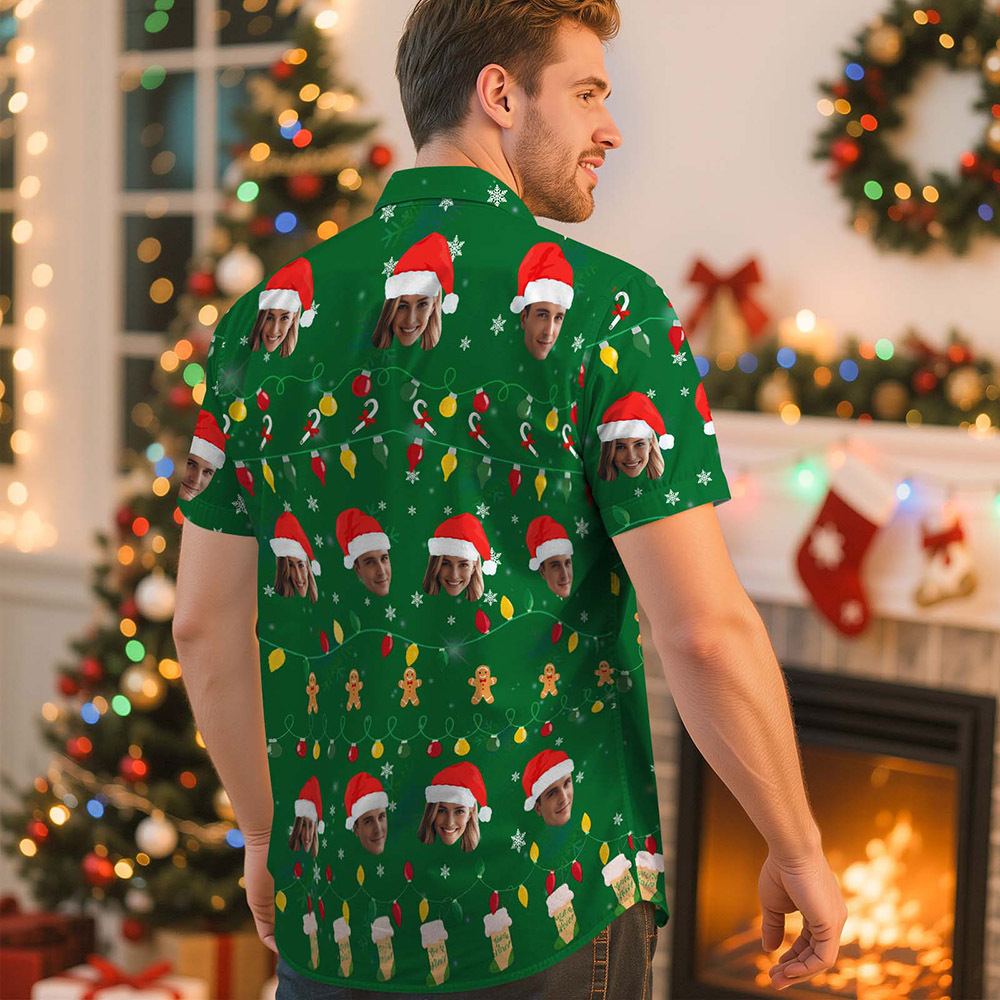 Personalisiertes Hawaiihemd Mit Weihnachtsmotiv, Hemd Mit Individuellem Fotodruck, Lustiges Outfit Für Die Weihnachtsfeier, Einzigartiges Weihnachtsgeschenk Für Familie, Paare Und Freunde - DePhotoBoxer