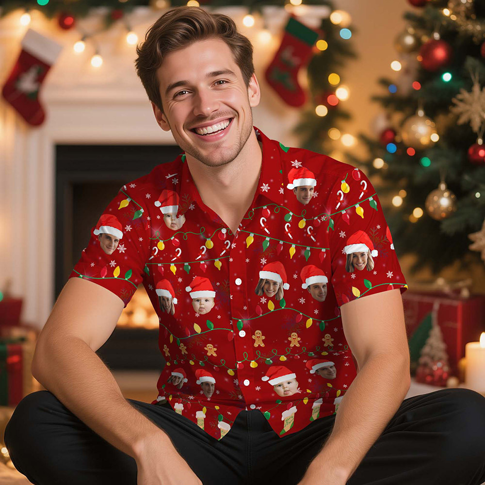 Personalisiertes Hawaiihemd Mit Weihnachtsmotiv, Hemd Mit Individuellem Fotodruck, Lustiges Outfit Für Die Weihnachtsfeier, Einzigartiges Weihnachtsgeschenk Für Familie, Paare Und Freunde - DePhotoBoxer