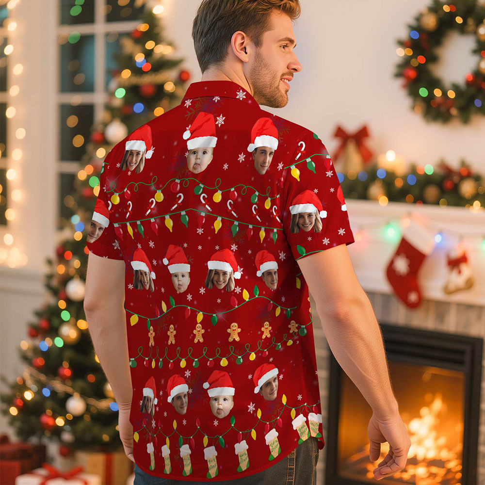 Personalisiertes Hawaiihemd Mit Weihnachtsmotiv, Hemd Mit Individuellem Fotodruck, Lustiges Outfit Für Die Weihnachtsfeier, Einzigartiges Weihnachtsgeschenk Für Familie, Paare Und Freunde - DePhotoBoxer
