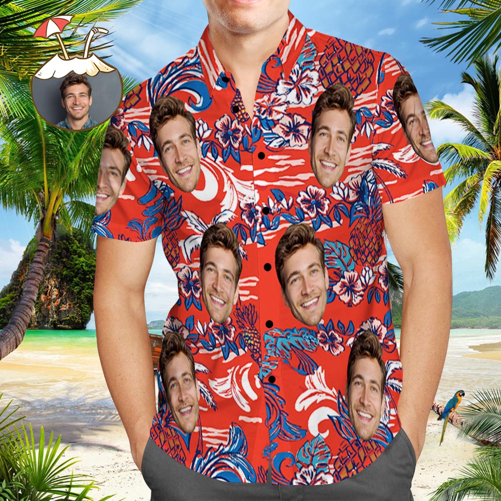 Personalisiertes Hundegesicht-hawaii-hemd, Personalisiertes Strand-hemd, Vintage-hawaii-hemden Für Männer - DePhotoBoxer