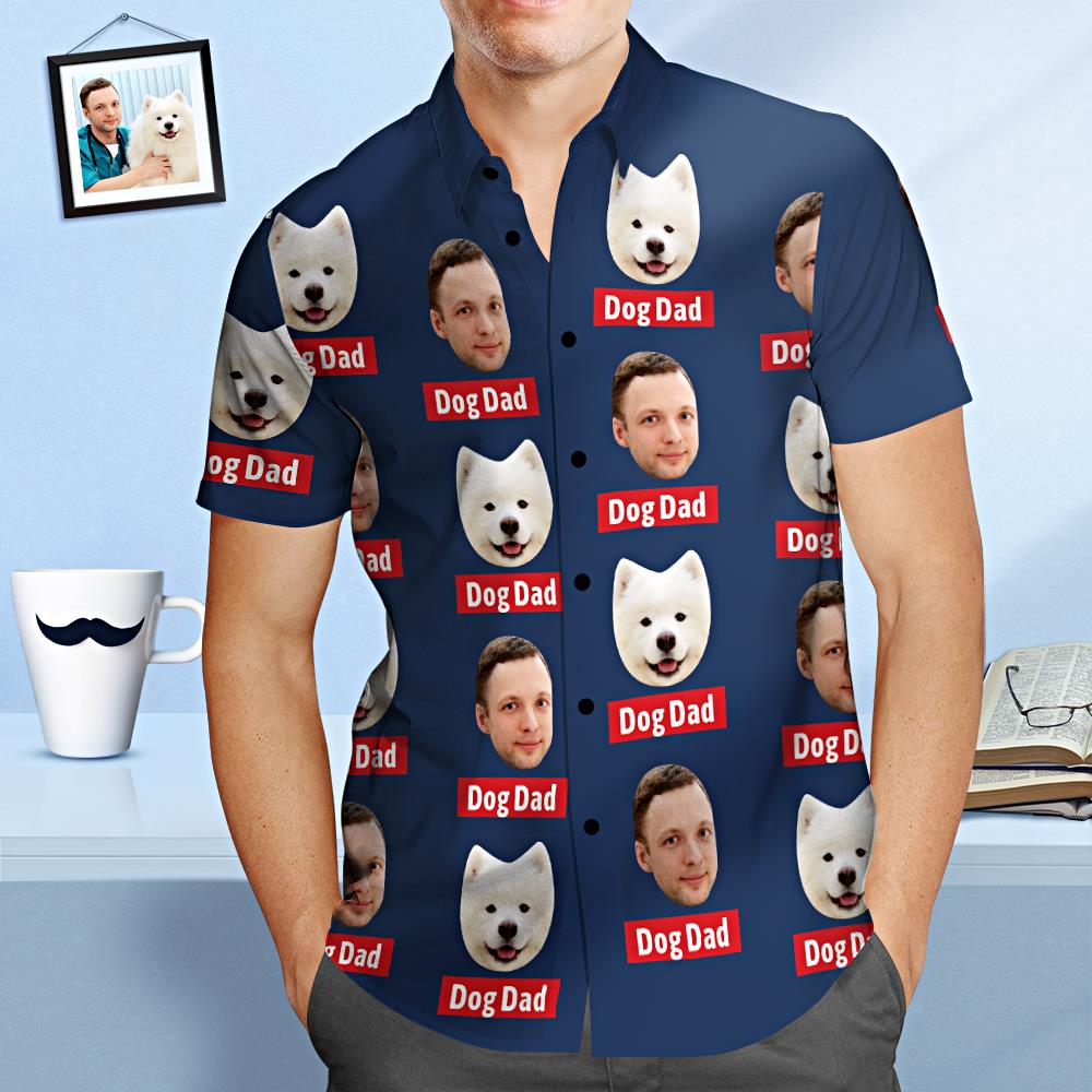 Benutzerdefiniertes Gesicht Hawaiian Shirt Personalisierte Hund Papa Vatertag Shirt Geschenk für Papa