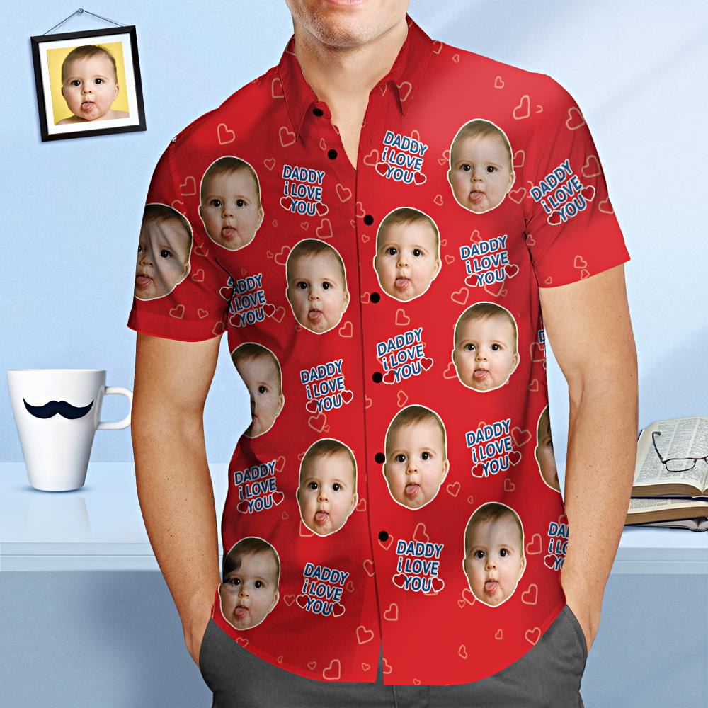 Benutzerdefiniertes Gesicht Hawaiian Shirt Daddy I Love You Personalisierte Vatertag Shirt Geschenk für Papa