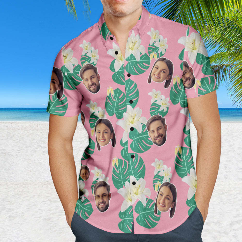Benutzerdefiniertes Gesicht Hawaiihemd Personalisierte Foto Sommerhemden für Männer - Lilie