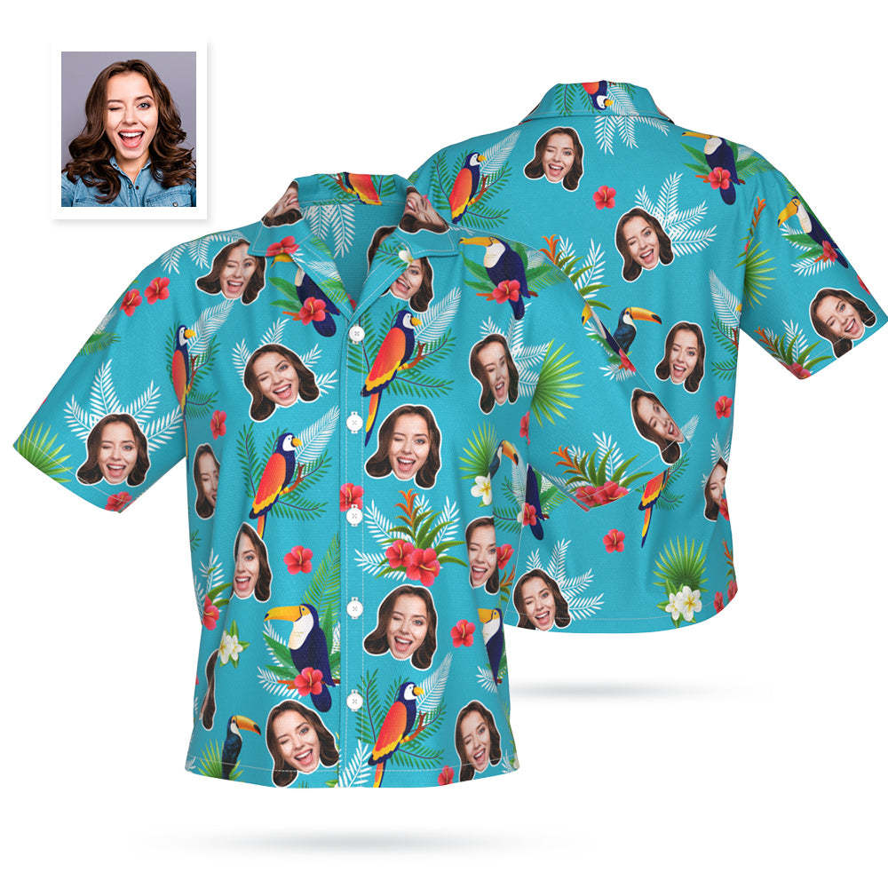 Benutzerdefinierte Gesicht Hawaiian Shirt Personalisierte Foto Sommer Shirts für Frauen mit Toucan