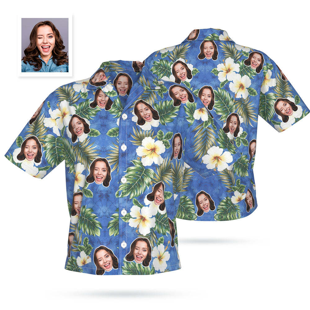 Benutzerdefinierte Gesicht Hawaiian Shirt Personalisierte Foto Sommer Shirts für Frauen-Hibiskus