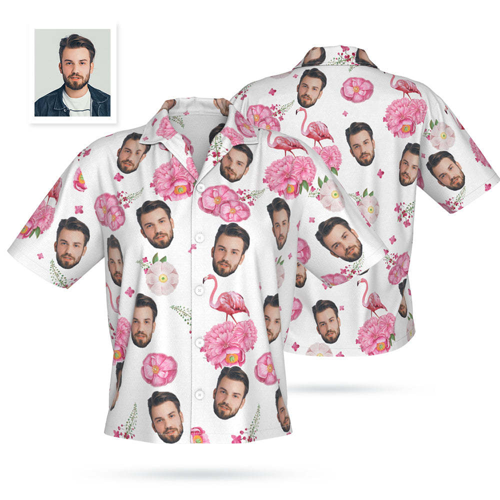 Benutzerdefinierte Gesicht Hawaiian Shirt Personalisierte Foto Sommer Shirts für Frauen mit rosa Flamingo