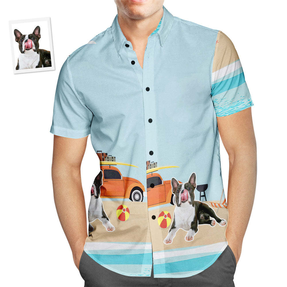 Benutzerdefiniertes Foto-haustier-hawaii-hemd, Strandurlaub, Beliebtes All-over-print-hawaii-strandhemd Für Männer, Weihnachtsgeschenk - DePhotoBoxer