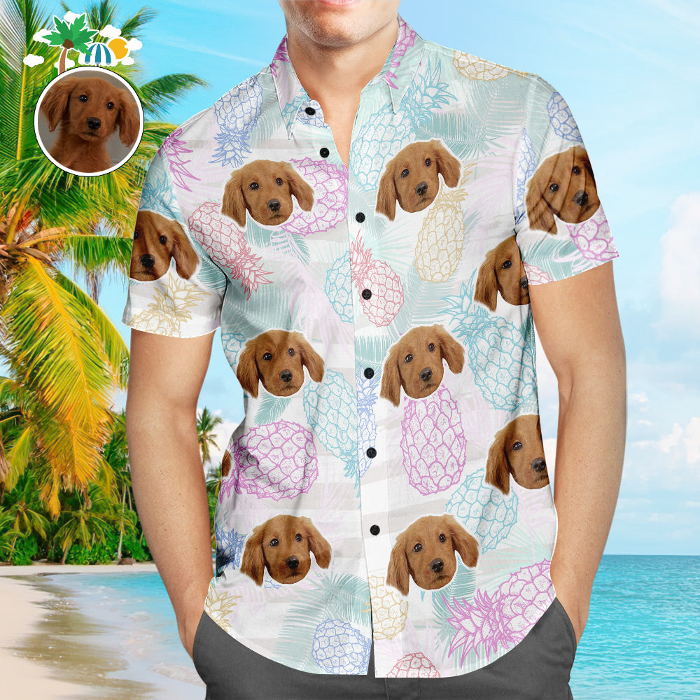 Hawaii-hemd Mit Individuellem Gesicht, Ananas-design, Beliebtes Hawaii-strandhemd Mit Allover-print, Weihnachtsgeschenk - DePhotoBoxer