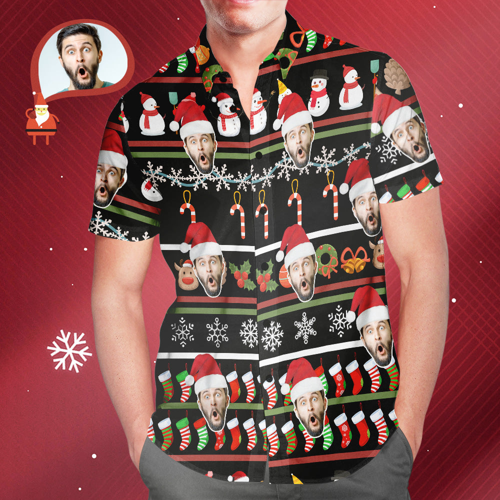 Kundenspezifisches Gesicht Netter Schneemann Roter Hut Weihnachten Männer All Over Print Hawaiian Shirt Weihnachtsgeschenk