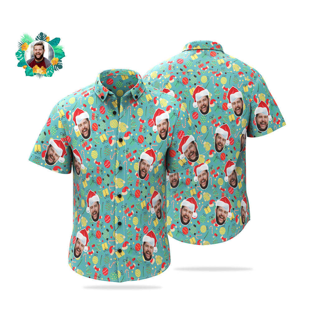Benutzerdefiniertes Gesicht Hawaiian Shirt Personalisierte Foto Weihnachten Shirts Lustiges Geschenk für Männer