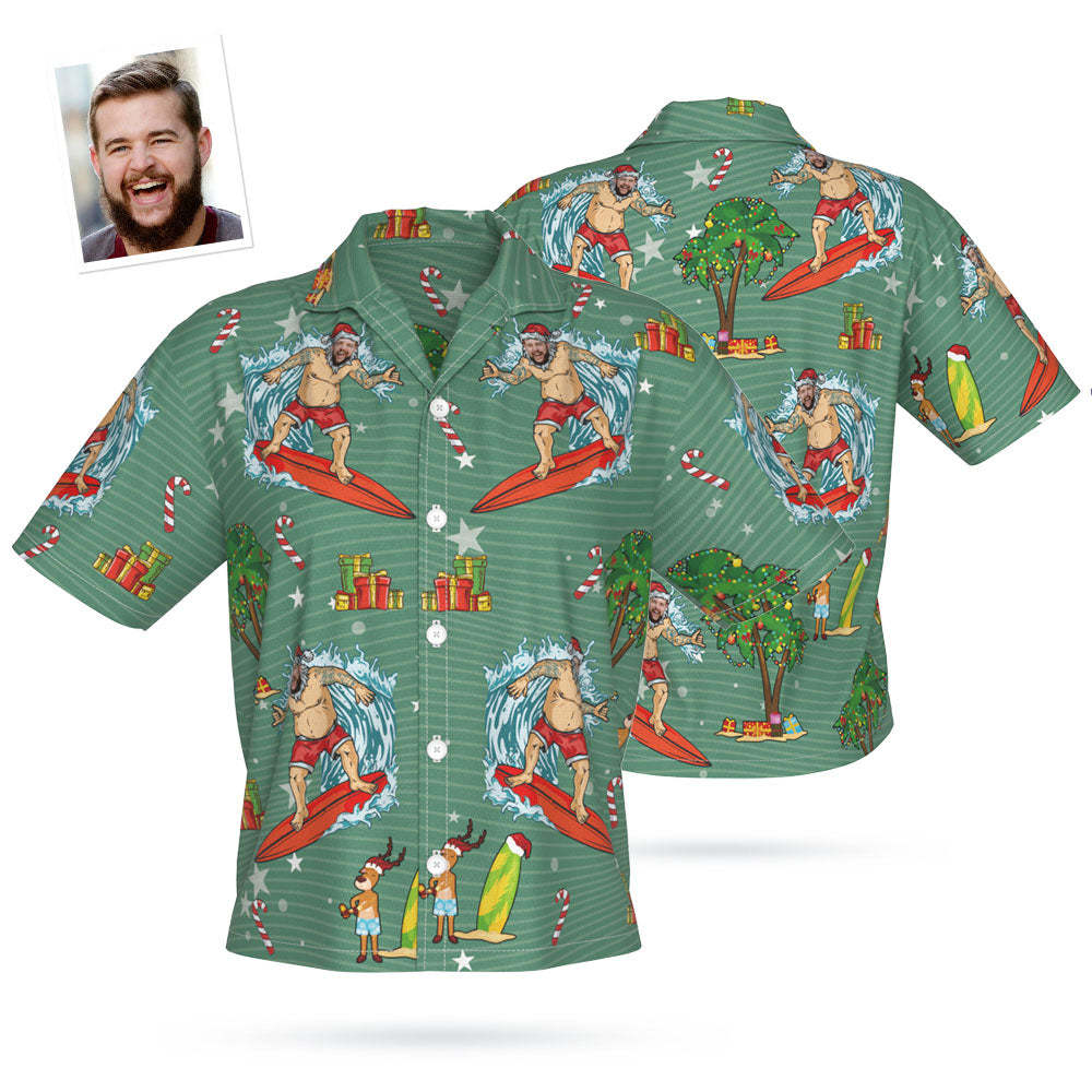 Custom Face Hawaiian Shirt Personalized Women's Photo Festive Hawaiian Shirt Christmas Gift