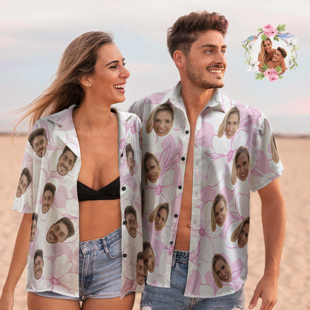 Custom Face Couple Matching Hawaiian Shirts Mountains Valentine's Day Gift