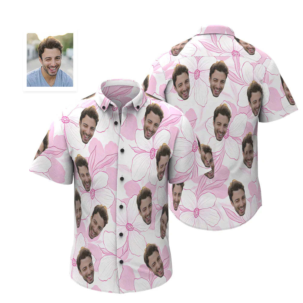 Benutzerdefinierte Gesicht Hawaiian Shirt Personalisierte Männer Foto Shirt Valentinstag Geschenk Für Ihn Rosa Blume