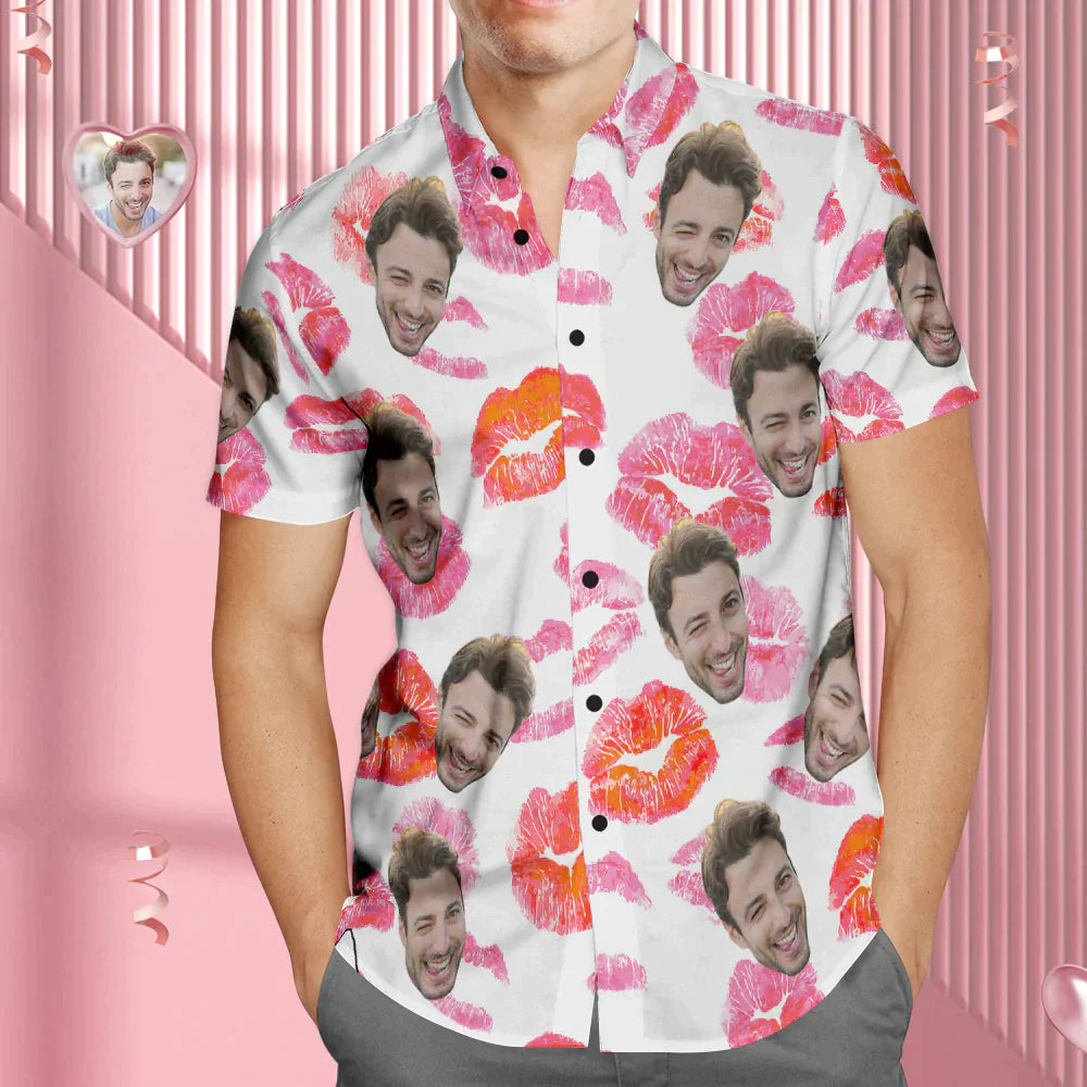 Benutzerdefinierte Gesicht Paar Passende Hawaiian Shirts Liebe Kuss Valentinstag Jubiläumsgeschenk