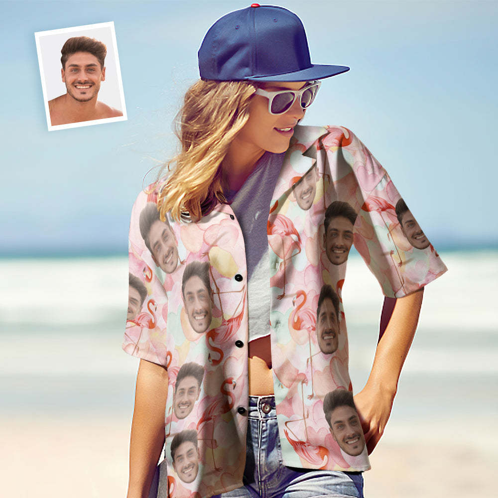 Hawaiihemden Mit Individuellem Gesicht, Personalisierte Flamingo-paar-hawaiihemden, Valentinstagsgeschenk - DePhotoBoxer