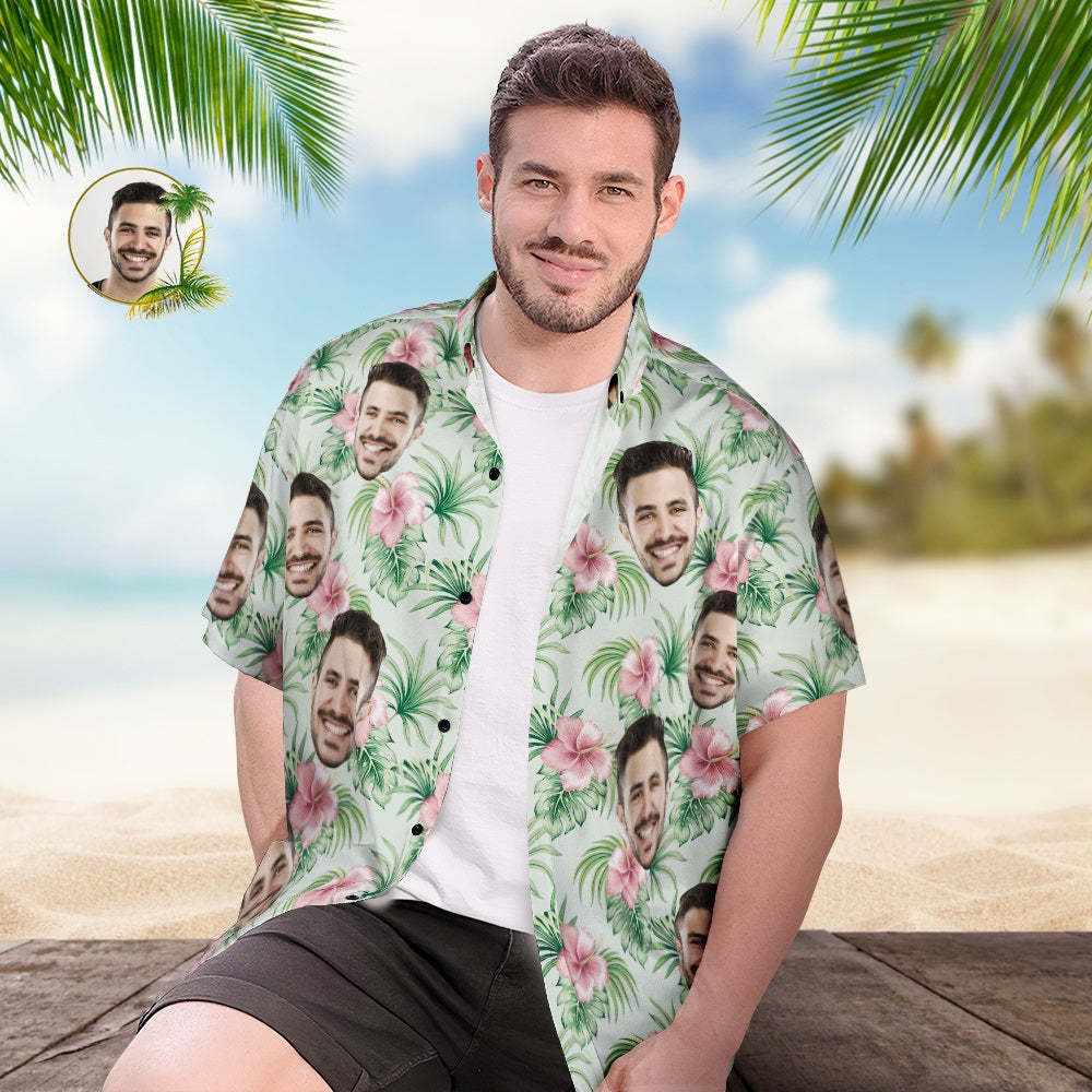 Hawaiihemd Mit Individuellem Gesicht, Personalisiertes Herrenfoto, Tropisches Aloha-shirt, Urlaubsparty-geschenk - DePhotoBoxer