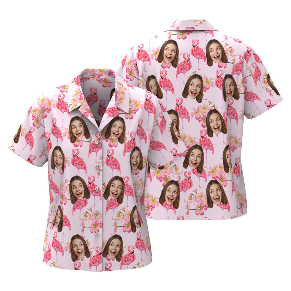 Passende Hawaii-hemden Für Paare Mit Individuellem Gesicht, Rosa Flamingo, Valentinstagsgeschenk