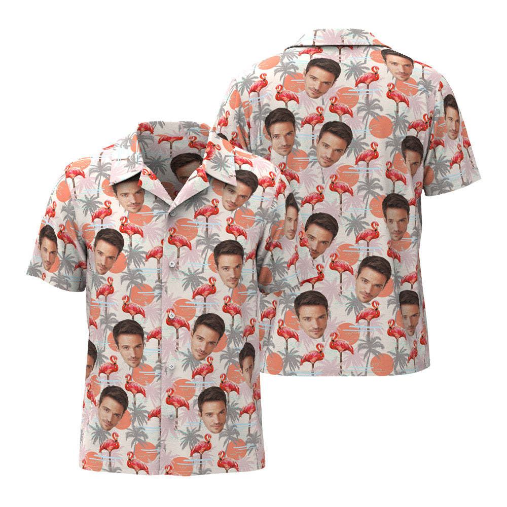 Benutzerdefiniertes Gesicht Hawaii-hemd Für Ihn, Personalisiertes Herren-foto-shirt, Flamingo, Blumen, Valentinstagsgeschenk - DePhotoBoxer