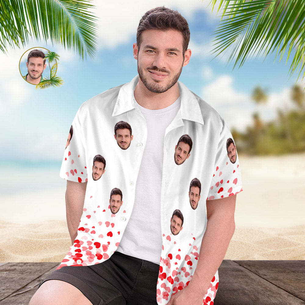 Benutzerdefiniertes Gesicht Hawaii-hemd Für Ihn, Personalisiertes Herren-foto-shirt, Liebesherz, Valentinstagsgeschenk - DePhotoBoxer