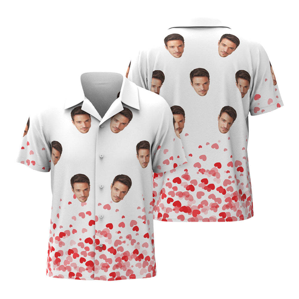 Benutzerdefiniertes Gesicht Hawaii-hemd Für Ihn, Personalisiertes Herren-foto-shirt, Liebesherz, Valentinstagsgeschenk - DePhotoBoxer