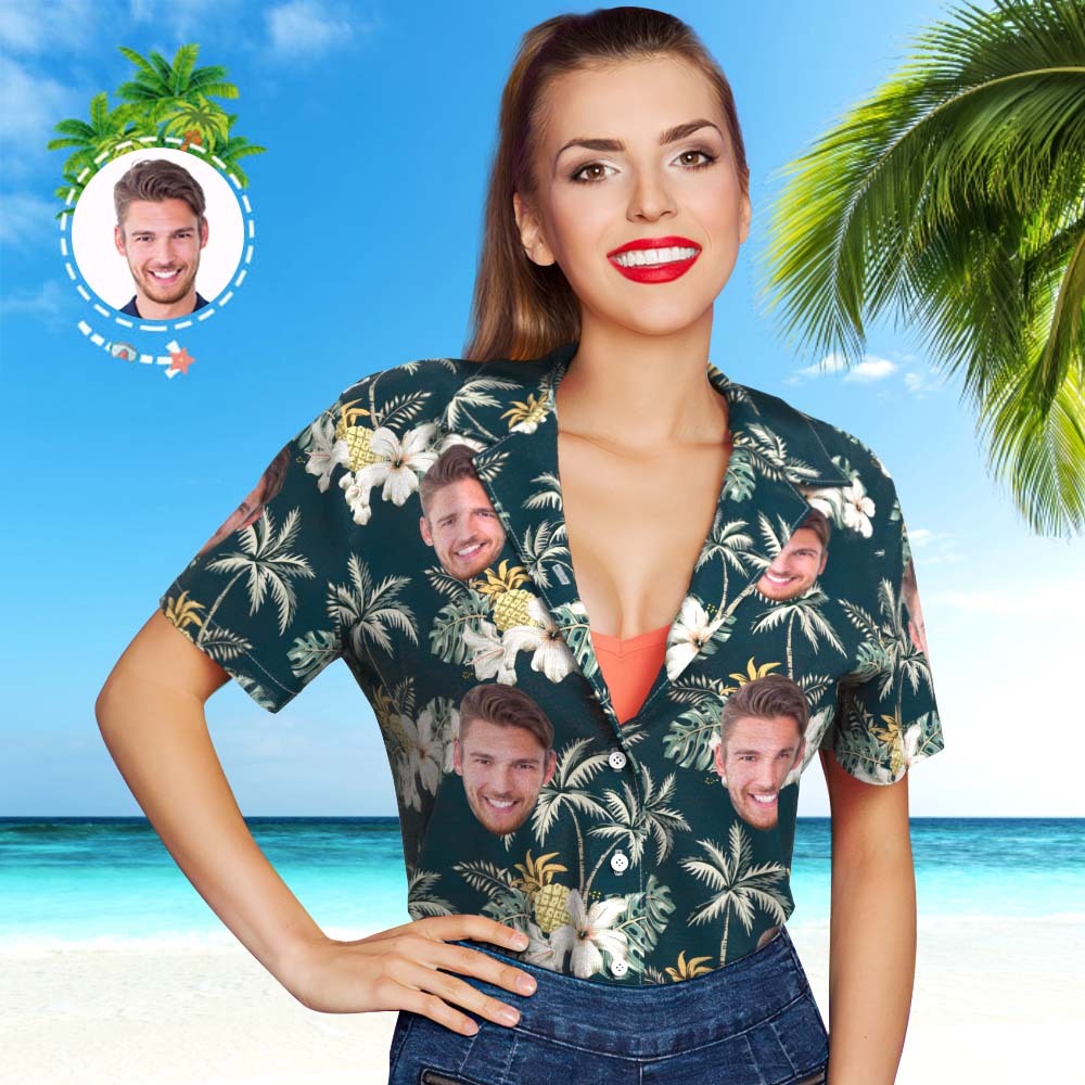 Individuelles Foto Funky Vintage Hawaiihemd Lässiges Button-down-kurzarmshirt Für Sie - DePhotoBoxer