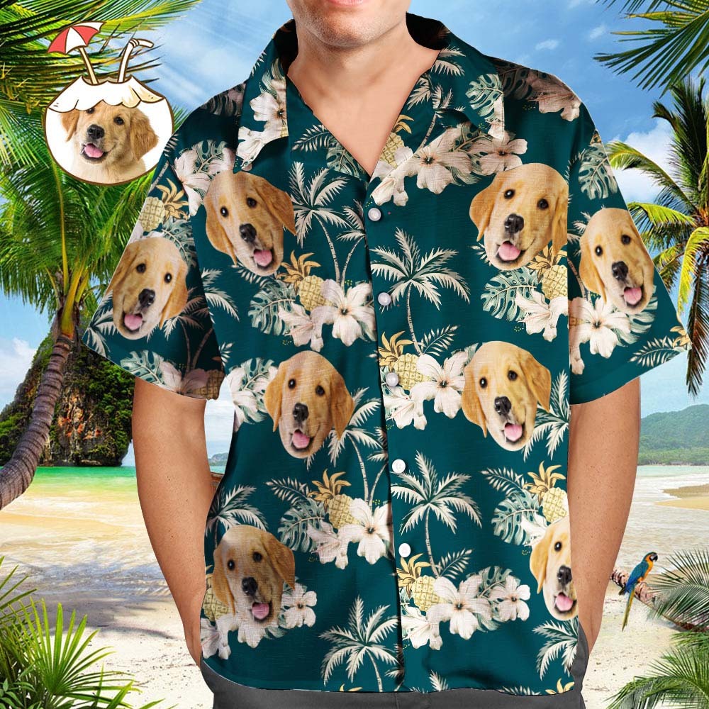 Benutzerdefiniertes Hundegesicht-hawaiihemd. Funky Vintage-hawaiihemd. Lässiges Button-down-hawaiihemd Mit Kurzen Ärmeln - DePhotoBoxer