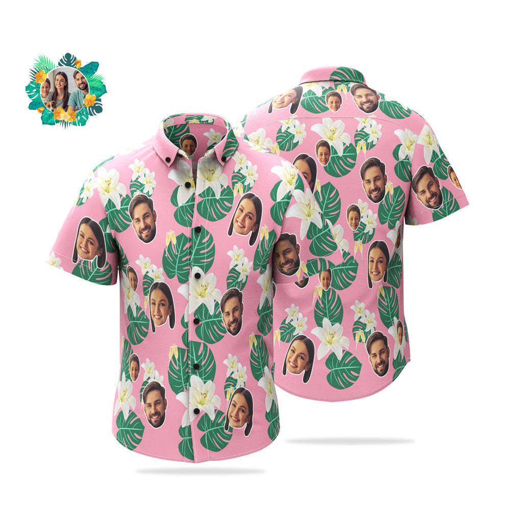 Benutzerdefiniertes Gesicht Hawaiihemd Personalisierte Foto Sommerhemden für Männer - Lilie
