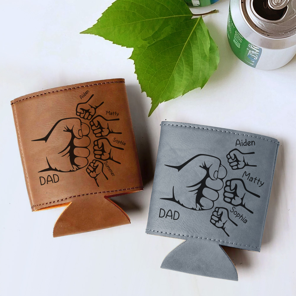 Dad Fist Bump Leder Dosenkühler, Vatertagsgeschenk Mit Kindernamen, Papa Geschenke Von Kindern Papa Geburtstagsgeschenk Personalisiertes Geschenk Für Papa, Opa