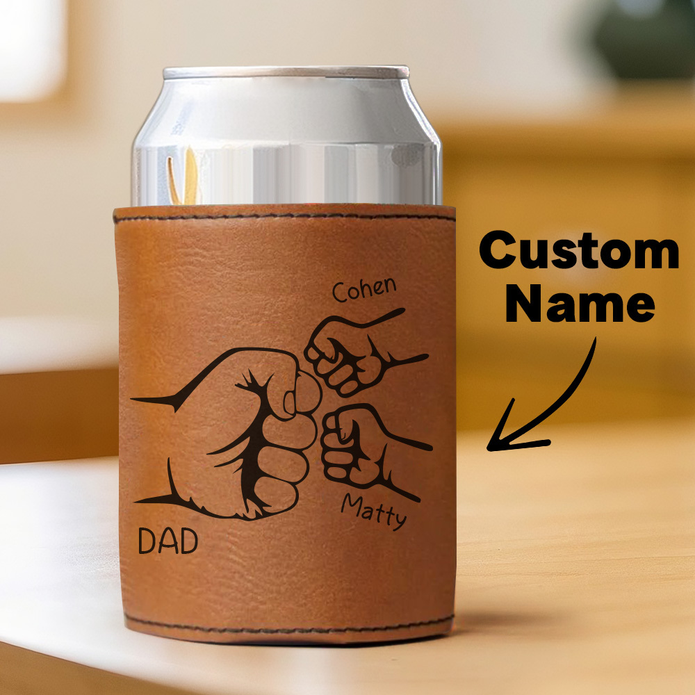 Dad Fist Bump Leder Dosenkühler, Vatertagsgeschenk Mit Kindernamen, Papa Geschenke Von Kindern Papa Geburtstagsgeschenk Personalisiertes Geschenk Für Papa, Opa