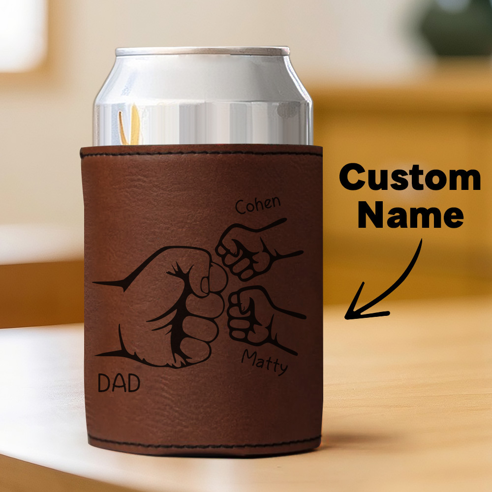 Dad Fist Bump Leder Dosenkühler, Vatertagsgeschenk Mit Kindernamen, Papa Geschenke Von Kindern Papa Geburtstagsgeschenk Personalisiertes Geschenk Für Papa, Opa