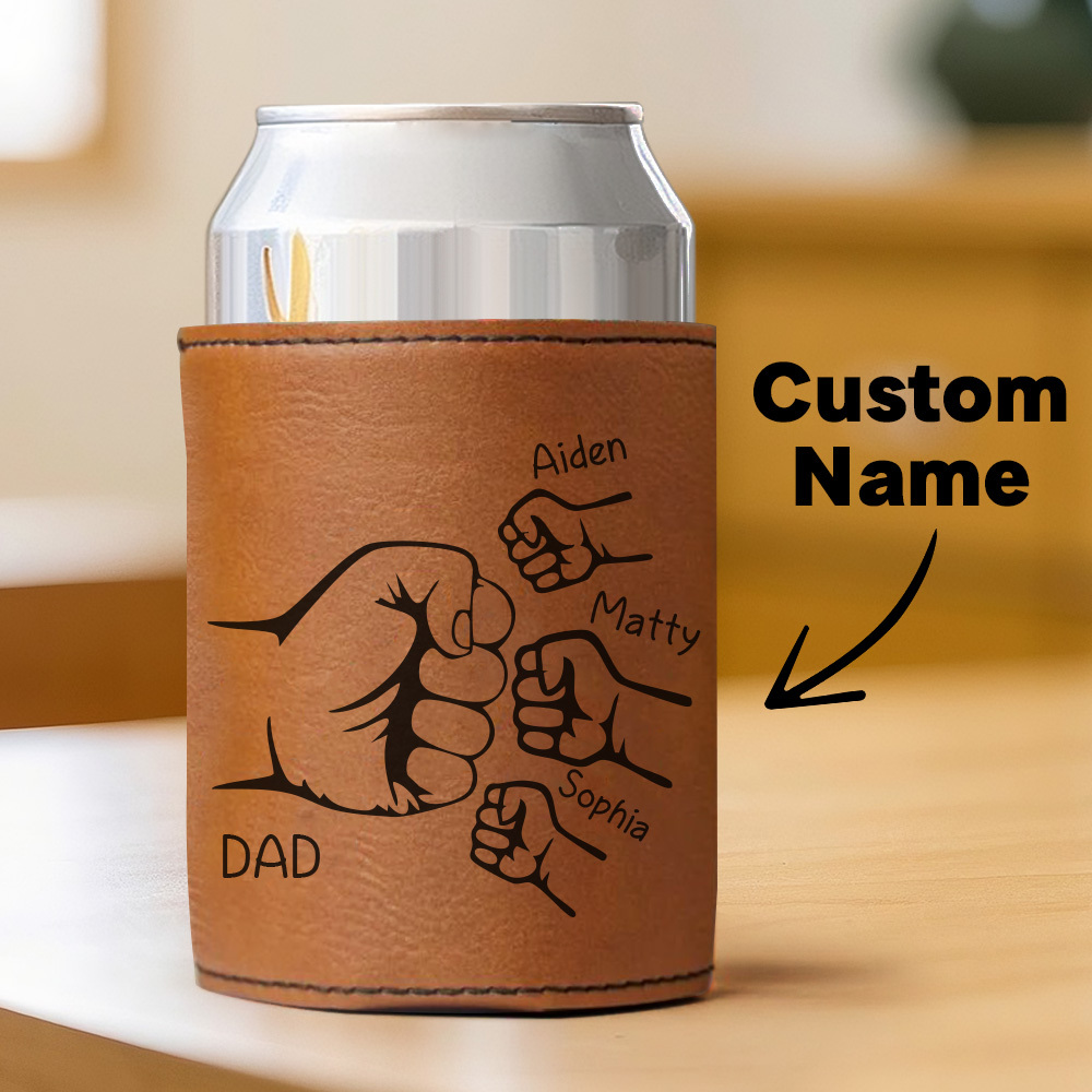 Dad Fist Bump Leder Dosenkühler, Vatertagsgeschenk Mit Kindernamen, Papa Geschenke Von Kindern Papa Geburtstagsgeschenk Personalisiertes Geschenk Für Papa, Opa