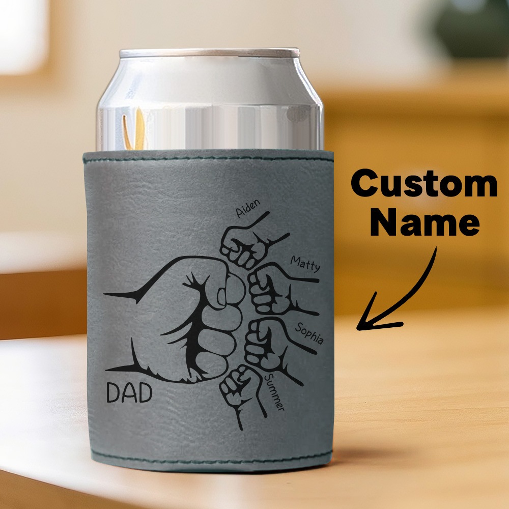 Dad Fist Bump Leder Dosenkühler, Vatertagsgeschenk Mit Kindernamen, Papa Geschenke Von Kindern Papa Geburtstagsgeschenk Personalisiertes Geschenk Für Papa, Opa