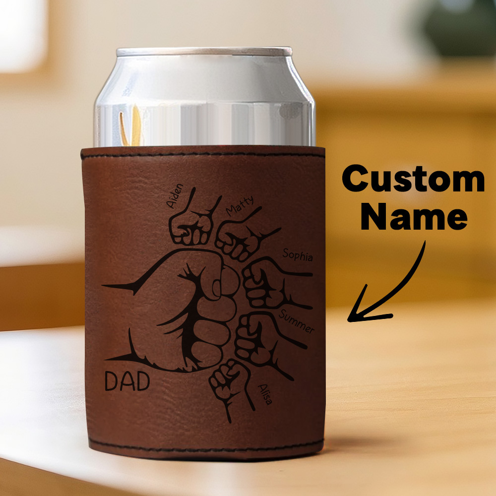 Dad Fist Bump Leder Dosenkühler, Vatertagsgeschenk Mit Kindernamen, Papa Geschenke Von Kindern Papa Geburtstagsgeschenk Personalisiertes Geschenk Für Papa, Opa