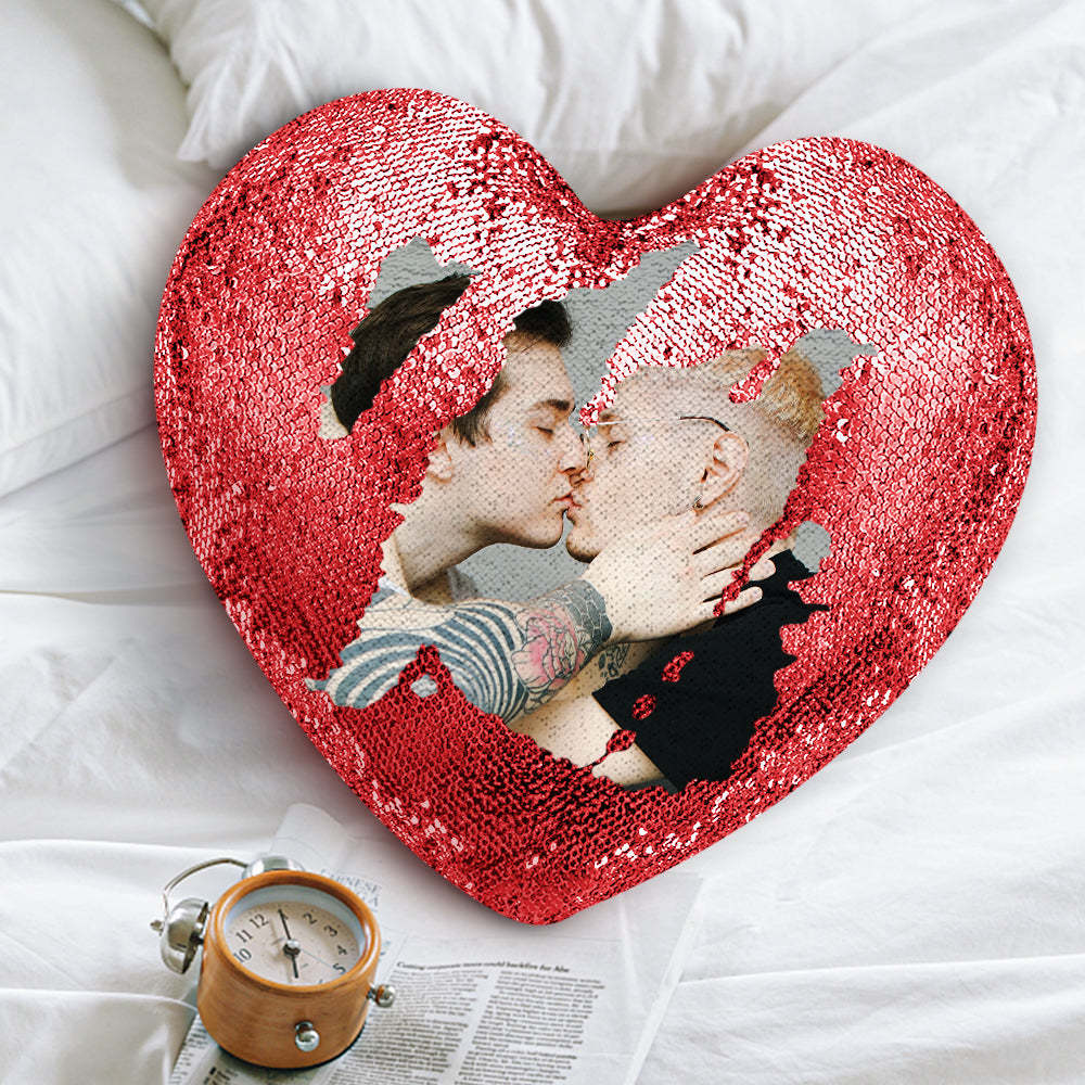 Valentinstag Geschenk Magie Herz Pailletten Kissen - Passen Sie Ihr Foto an