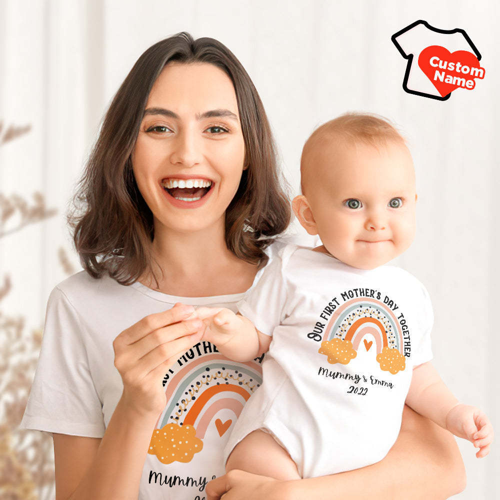 Custom Name Our First Mother's Day Together Shirt Mother's Day Mommy And Baby Matching Outfit