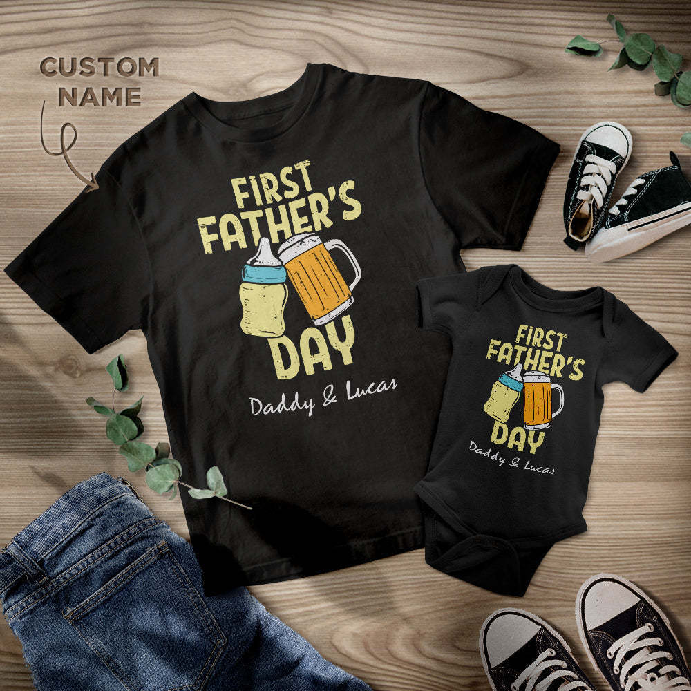 Custom Name Shirt First Father's Day Gifts For Dad Baby Bottle Daddy And Baby Matching Outfits