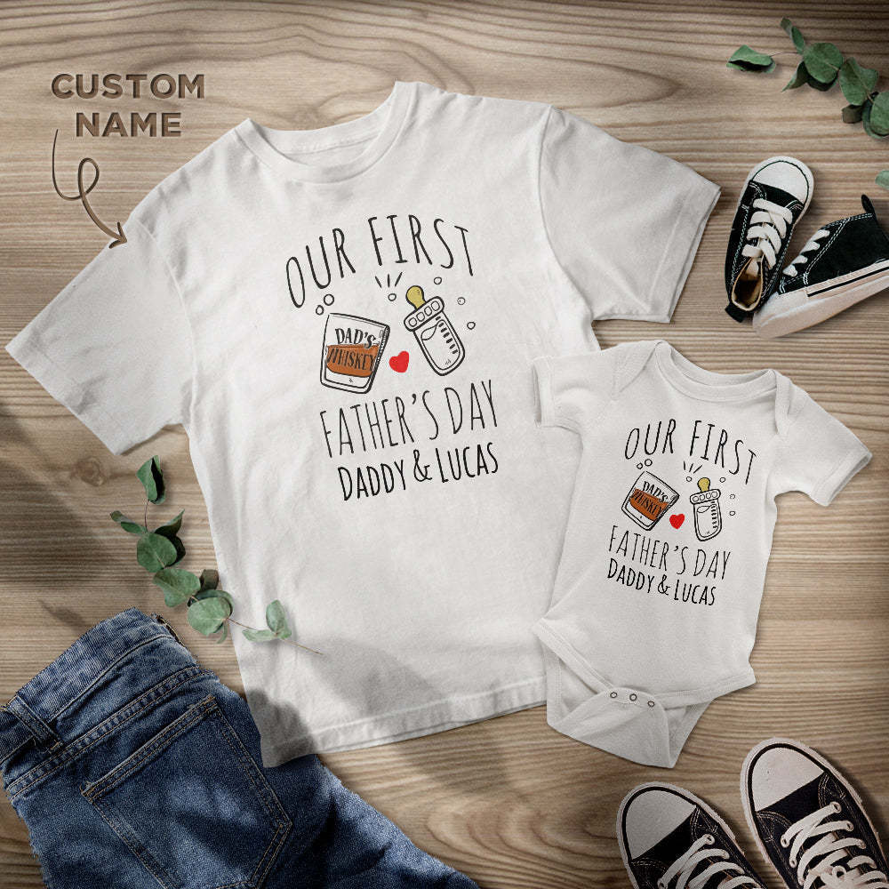 Personalized Name Shirt Custom Gift For Dad Beer And Love Shirt Our First Father's Day Daddy And Baby Matching Outfits