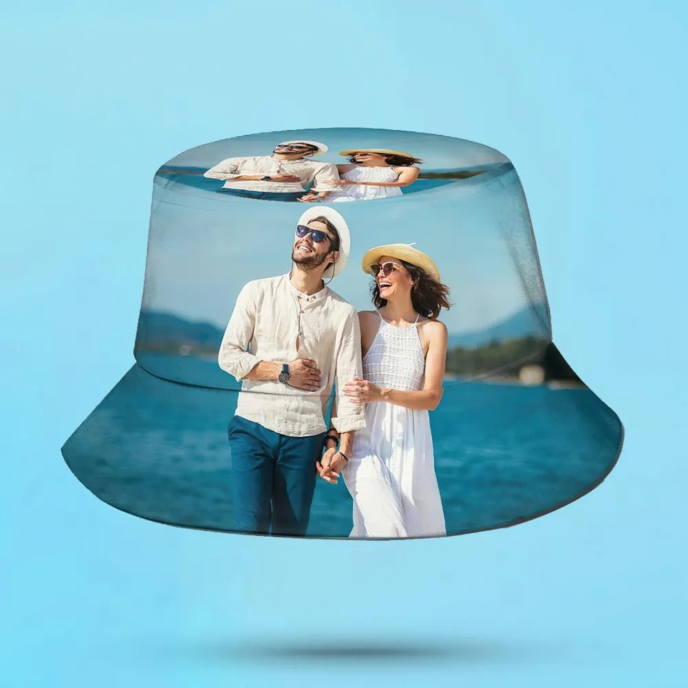 Benutzerdefinierte Bucket Hat Unisex Foto Bucket Hat Personalisieren Breiter Krempe Outdoor Sommer Cap Wandern Strand Sport Hüte Geschenk für Liebhaber