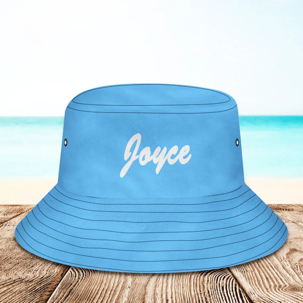 Benutzerdefinierter Eimerhut, Unisex-Eimerhut mit Text, personalisierbar, breite Krempe, Sommerkappe, Wandern, Strand, Sporthüte, Geschenk für Liebhaber, blau