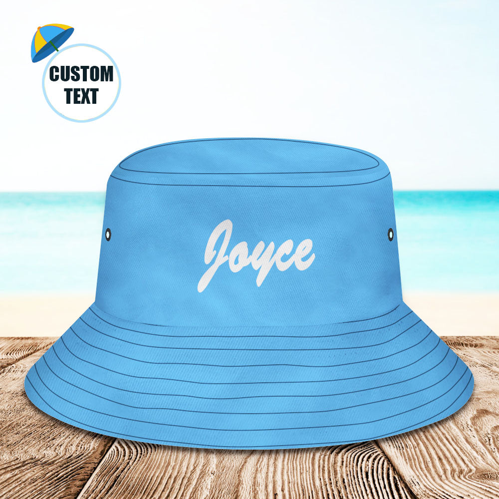 Benutzerdefinierter Eimerhut, Unisex-Eimerhut mit Text, personalisierbar, breite Krempe, Sommerkappe, Wandern, Strand, Sporthüte, Geschenk für Liebhaber, blau