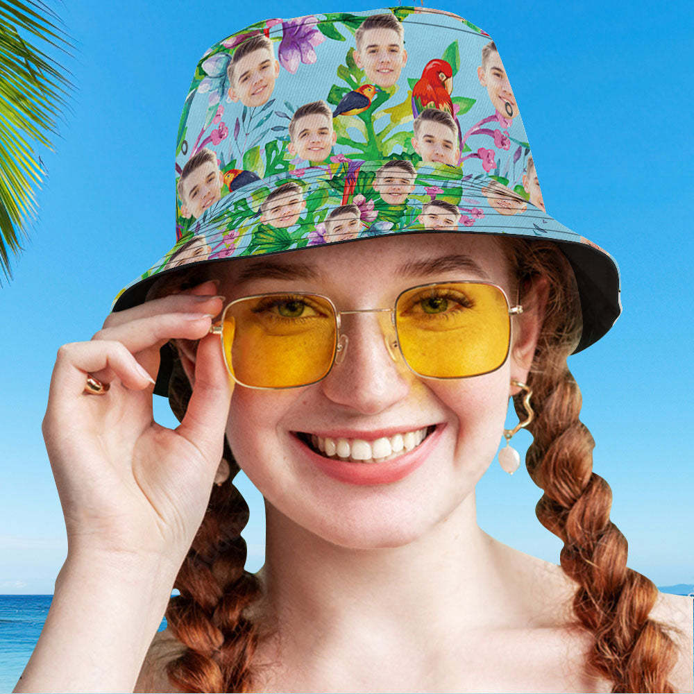Kundenspezifischer Gesichts-Hut-tropischer Blumen-Druck-hawaiischer Fischer-Hut-Eimer-Hut